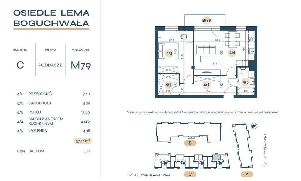 Mieszkanie dwupokojowe na sprzedaż Boguchwała, Stanisława Lema  57m2 Foto 2