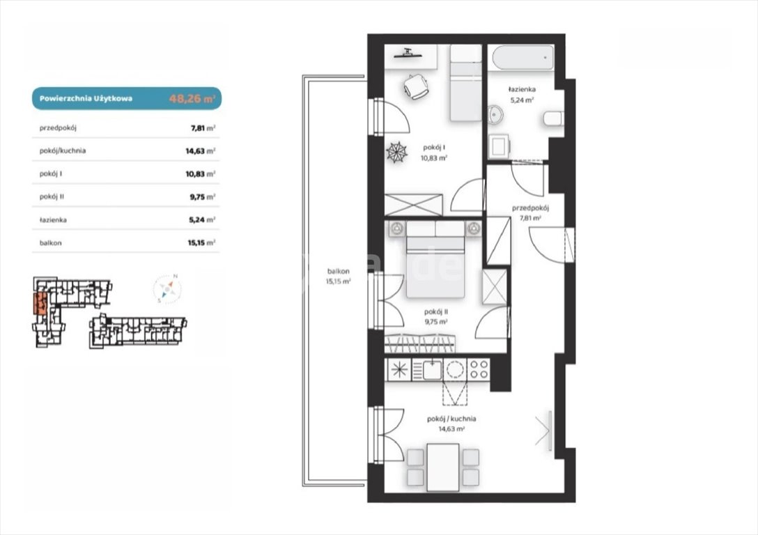 Mieszkanie trzypokojowe na sprzedaż Kraków, Prądnik Biały, Zygmunta Glogera  48m2 Foto 1