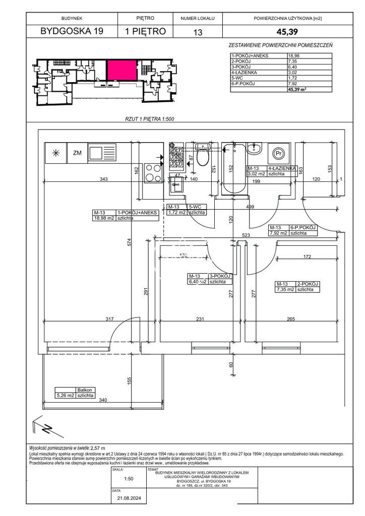 Przestronne 2-pokojowe mieszkanie 45,39 m2 w Fordonie Bydgoszcz, Fordon, Bydgoska  45m2 Foto 1