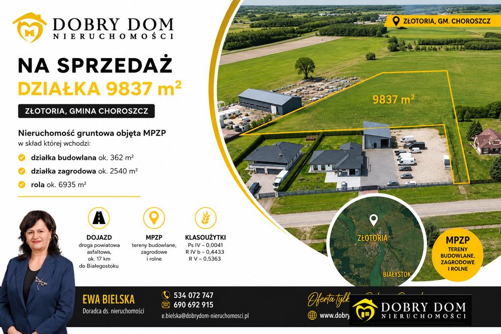 Duża działka z MPZP, media, blisko Białegostoku - polecam Złotoria  9 837m2 Foto 1