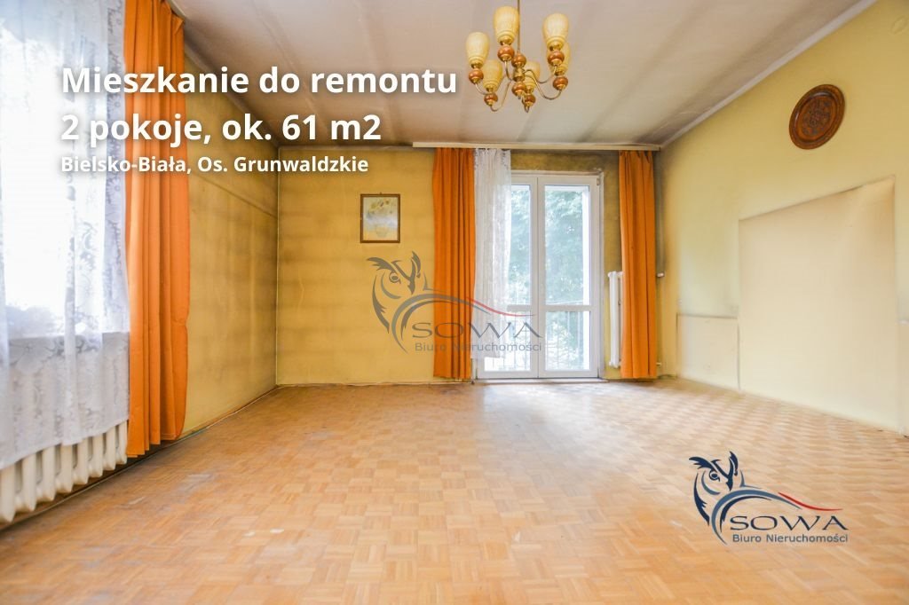 Polecam przestronne 2-pokojowe mieszkanie 61,37 m² z dużą kuchnią i balkonem Bielsko-Biała, Osiedle Grunwaldzkie  61m2 Foto 1