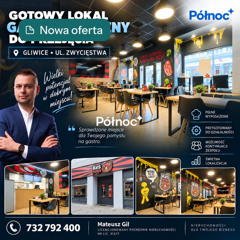 Zapraszam do zakupu lokalu gastronomicznego 125 m² w Gliwicach Gliwice, Zwycięstwa  125m2 Foto 1