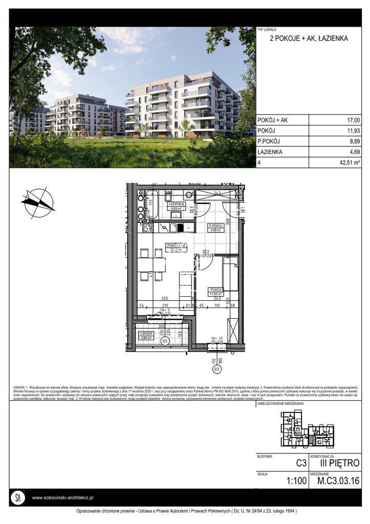 Dwupokojowe mieszkanie 42,51 m2 w Fordonie, Bydgoszcz Bydgoszcz, Fordon, Fordońska  43m2 Foto 1