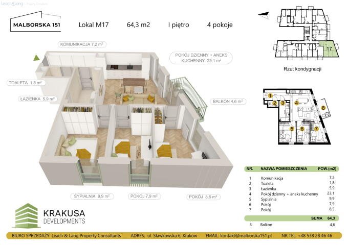 Mieszkanie czteropokojowe  na sprzedaż Kraków, Podgórze Duchackie, Wola Duchacka, Malborska  64m2 Foto 1