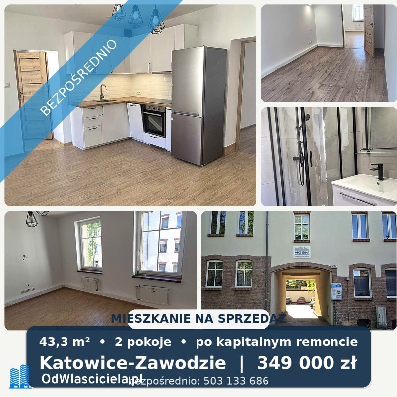 Gotowe do wprowadzenia, odnowione mieszkanie 43 m² w Katowicach Katowice, Piotra Niedurnego 4a  43m2 Foto 1