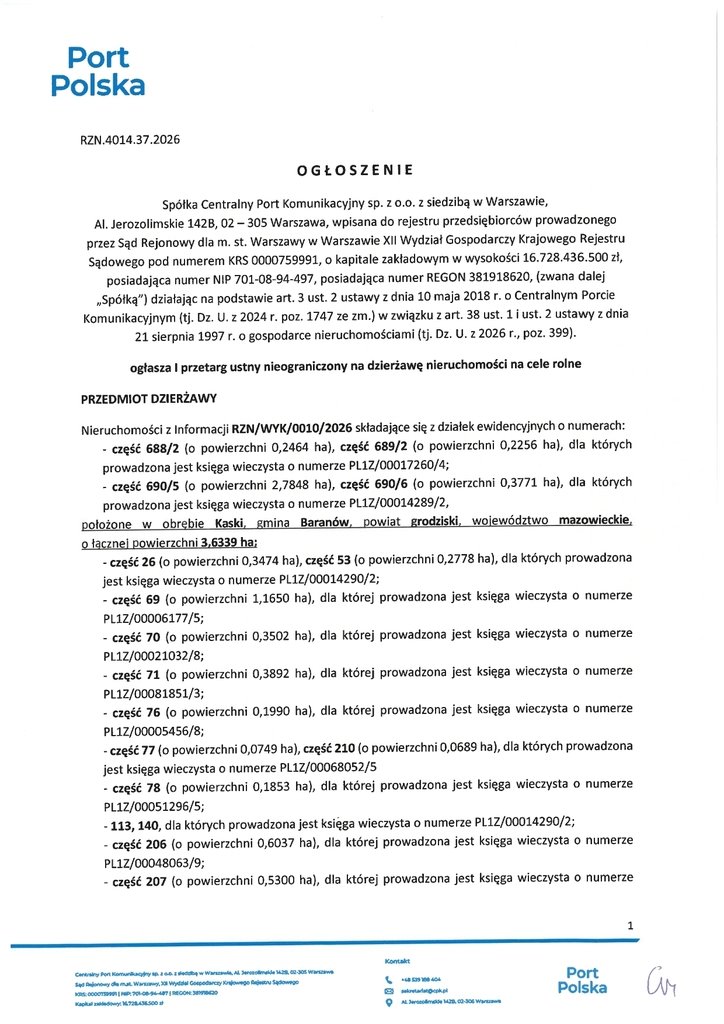 Działka na wynajem 587 580 m² pod cele rolne Baranów  587 580m2 Foto 1