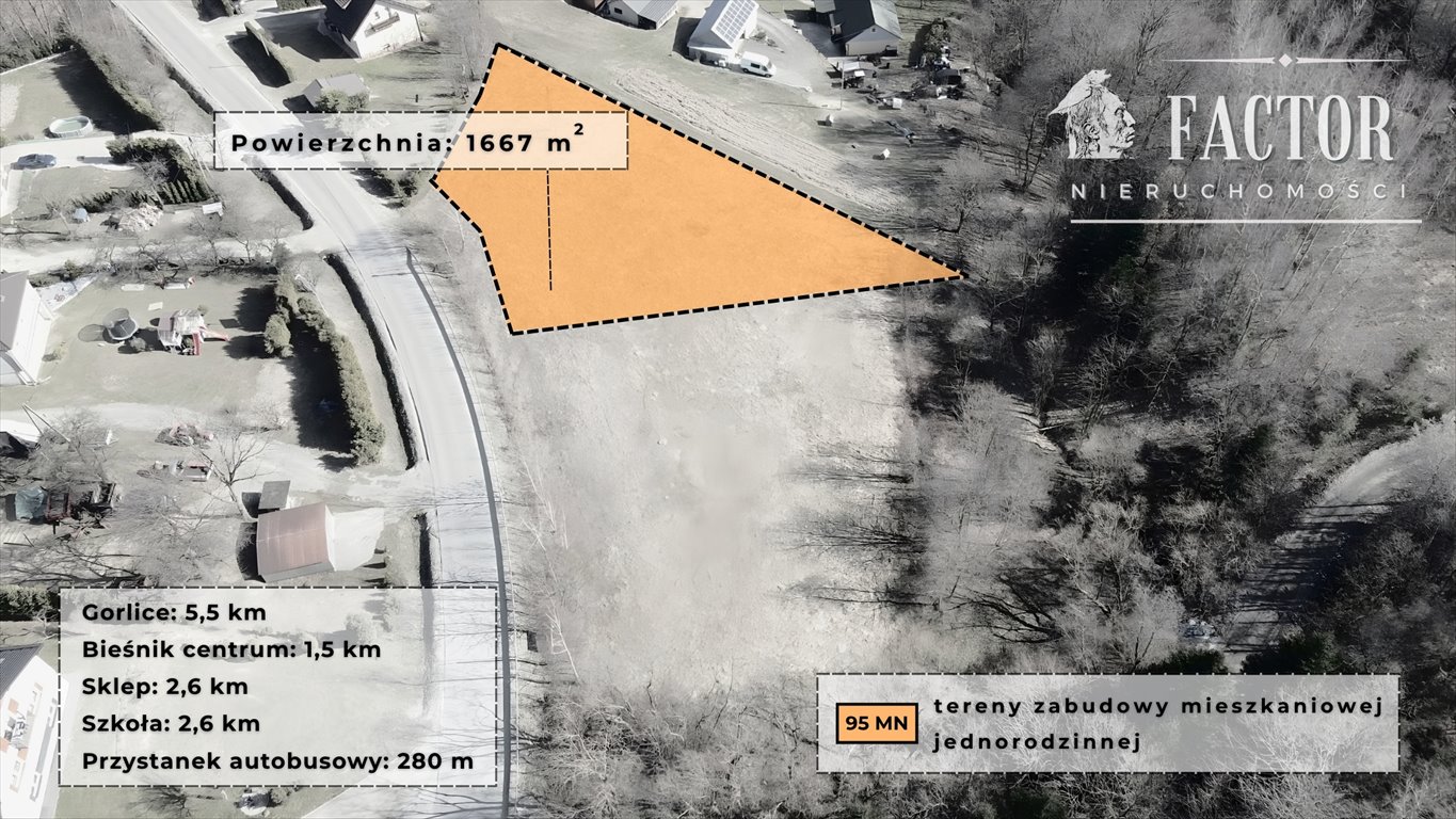 Działka 1667 m² pod zabudowę jednorodzinną, trapez, asfalt Bieśnik  1 667m2 Foto 1