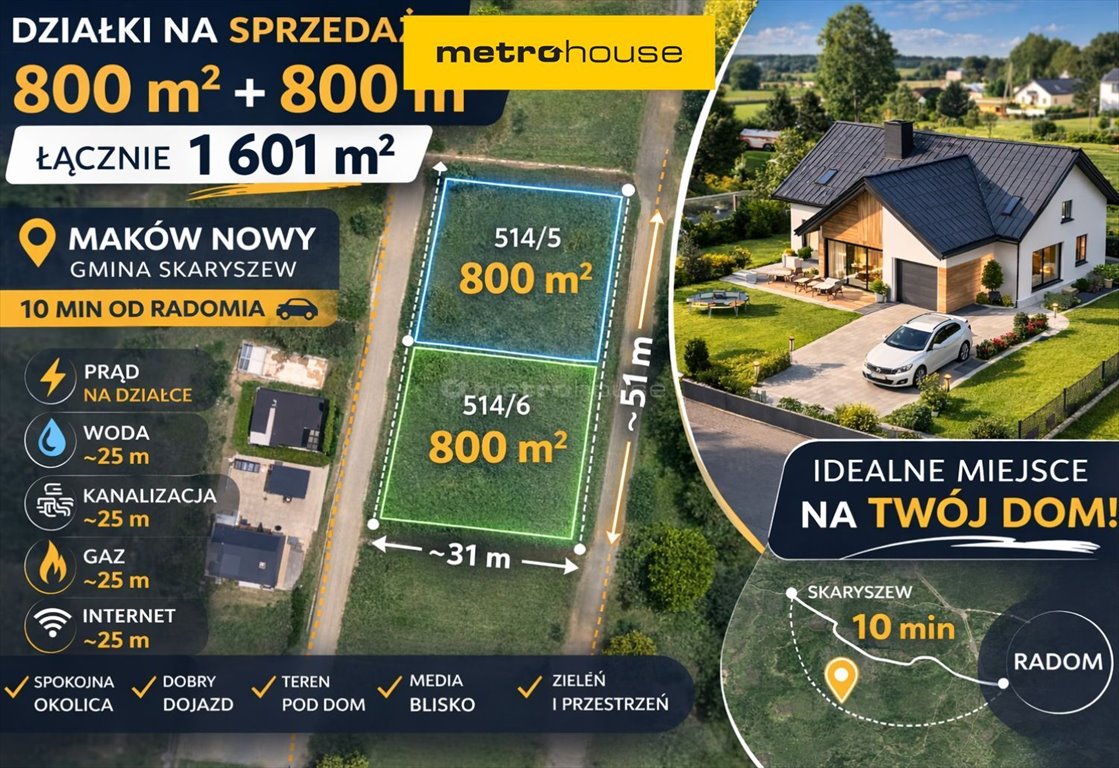 Działka 1600 m² pod dom w spokojnej okolicy Maków Nowy Maków Nowy  1 601m2 Foto 1
