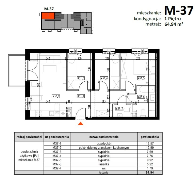 Mieszkanie czteropokojowe  na sprzedaż Łańcut, osiedle gen. Stanisława Maczka  65m2 Foto 2