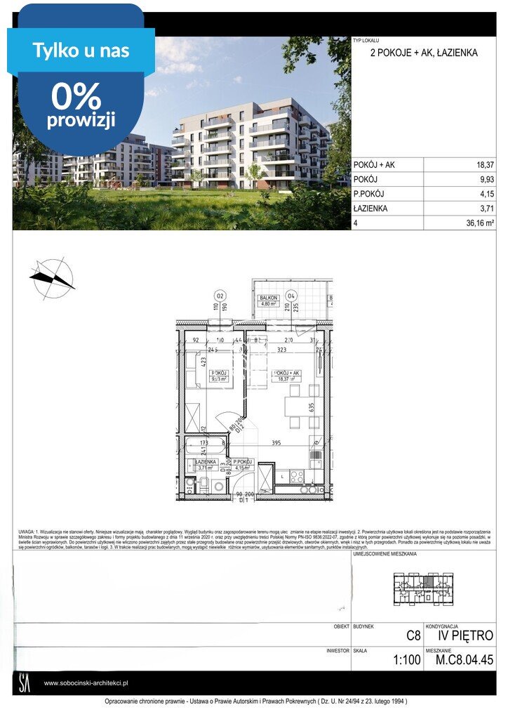 Polecam nowoczesne 2-pokojowe mieszkanie 36,16 m² w Fordonie Bydgoszcz, Fordon, Fordońska  36m2 Foto 1