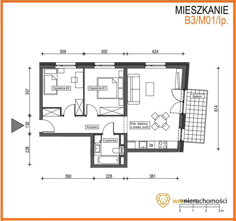 Mieszkanie trzypokojowe na sprzedaż Wrocław, Brochów  59m2 Foto 5