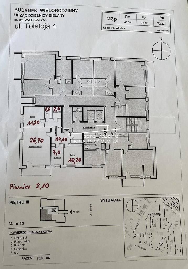 Mieszkanie trzypokojowe na sprzedaż Warszawa, Bielany, ul. Lwa Tołstoja  74m2 Foto 10