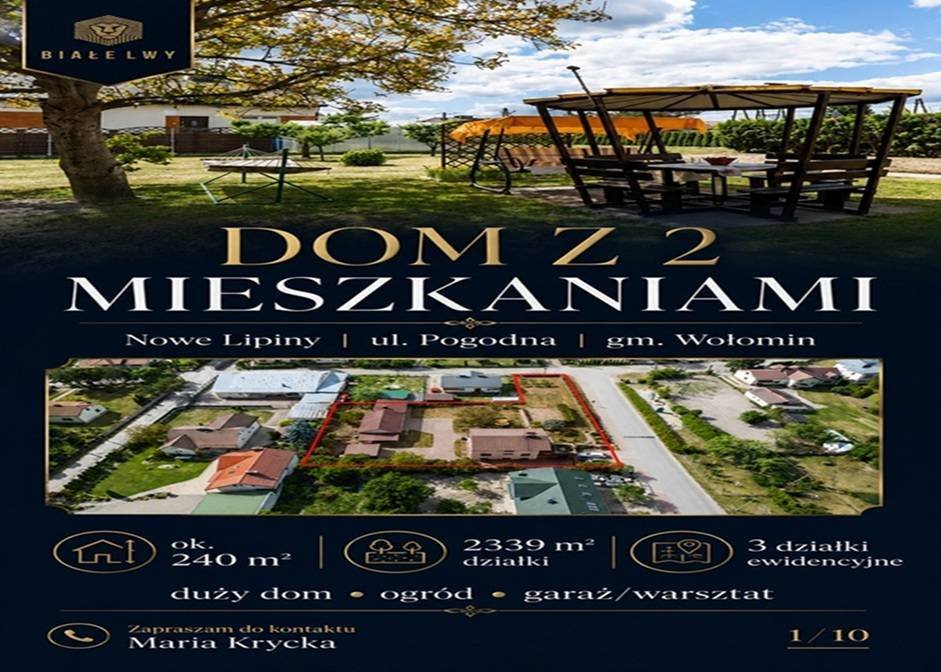 Przestronny dom 240 m² na dużej działce 2339 m² z garażem i warsztatem Nowe Lipiny, Pogodna  241m2 Foto 1