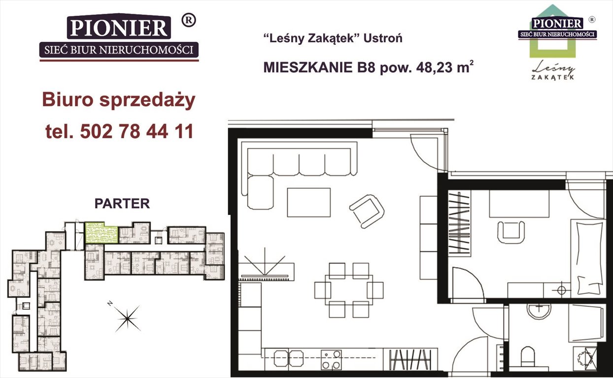Ustroń Hermanice, 48 m², słoneczne z miejscem parkingowym Ustroń, Hermanice  48m2 Foto 1
