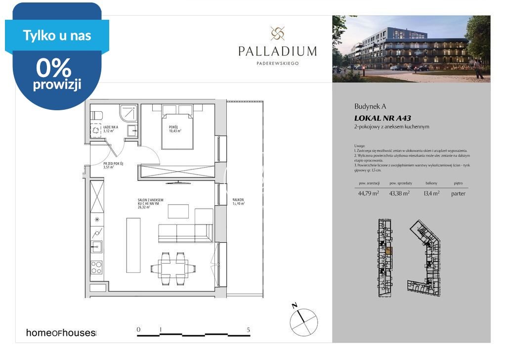 Polecam przestronne 2-pokojowe mieszkanie 43,38 m² z dużym balkonem Bydgoszcz, Bielawy, Ignacego Paderewskiego  43m2 Foto 1