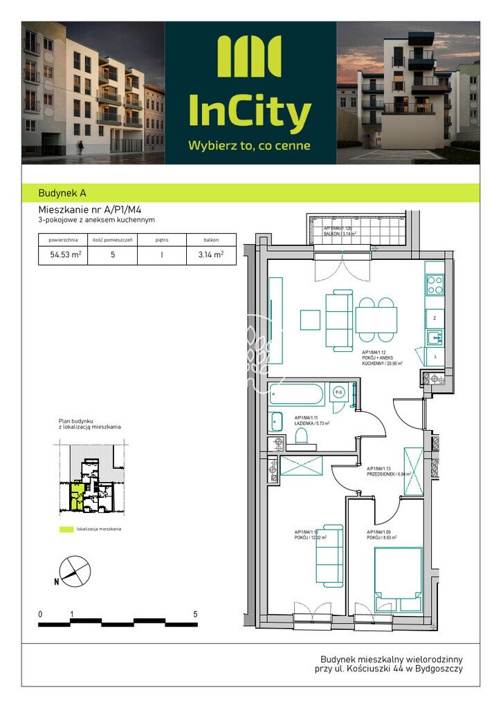 Mieszkanie trzypokojowe na sprzedaż Bydgoszcz, Śródmieście, Tadeusza Kościuszki  55m2 Foto 3