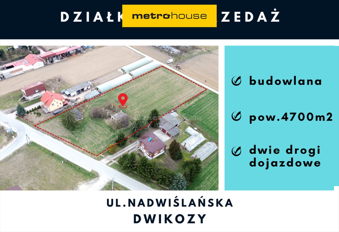 Działka 4700 m² pod dom/inwestycję, media, dojazd 2 strony - polecam! Dwikozy, Nadwiślańska  4 600m2 Foto 1