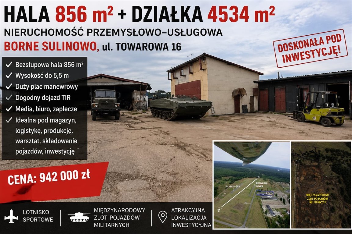Na sprzedaż przestronna nieruchomość przemysłowa 4 534 m² w Bornem Sulinowie Borne Sulinowo, Towarowa  4 534m2 Foto 1