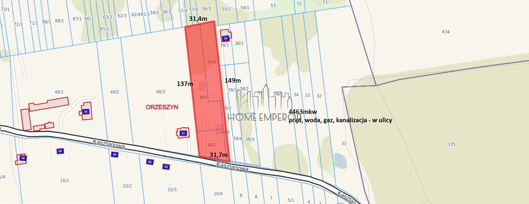 Działka 4 463 m² z domem do remontu - zapraszam: Orzeszyn: Kasztanowa