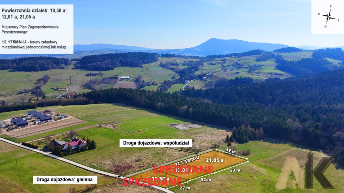Sprzedam działkę 21 arów w Ptaszkowej - las, media, elastyczne przeznaczenie Ptaszkowa  2 105m2 Foto 1