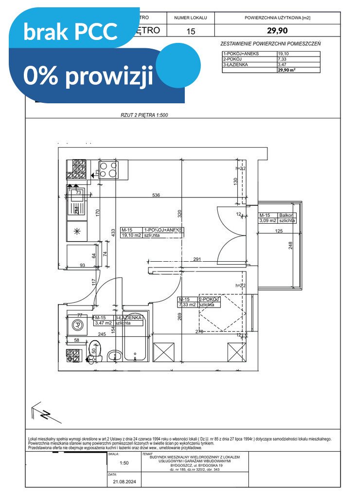 29,9 m² w Fordonie z balkonem i widokiem na Wisłę Bydgoszcz, Fordon, Bydgoska  30m2 Foto 1