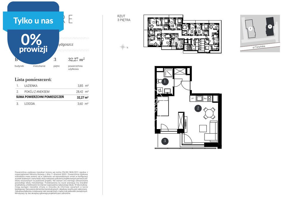 Nowoczesne 33,29 m² w Bydgoszczy z panoramicznym tarasem Bydgoszcz, Toruńska  33m2 Foto 1
