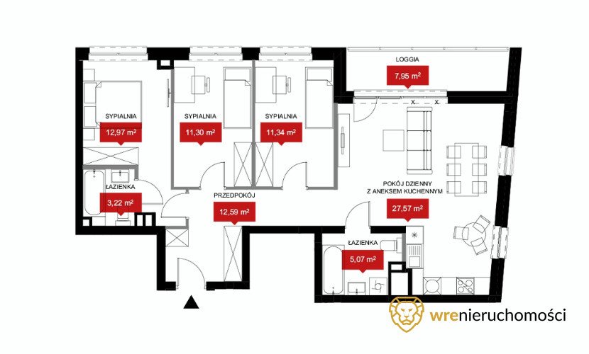 Mieszkanie czteropokojowe  na sprzedaż Wrocław, Kleczków, Władysława Reymonta  84m2 Foto 2