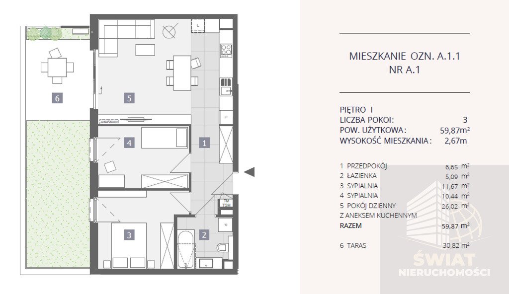 Nowoczesny 3-pokojowy apartament z tarasem 30 m2 w Dąbiu Szczecin, Dąbie  60m2 Foto 1