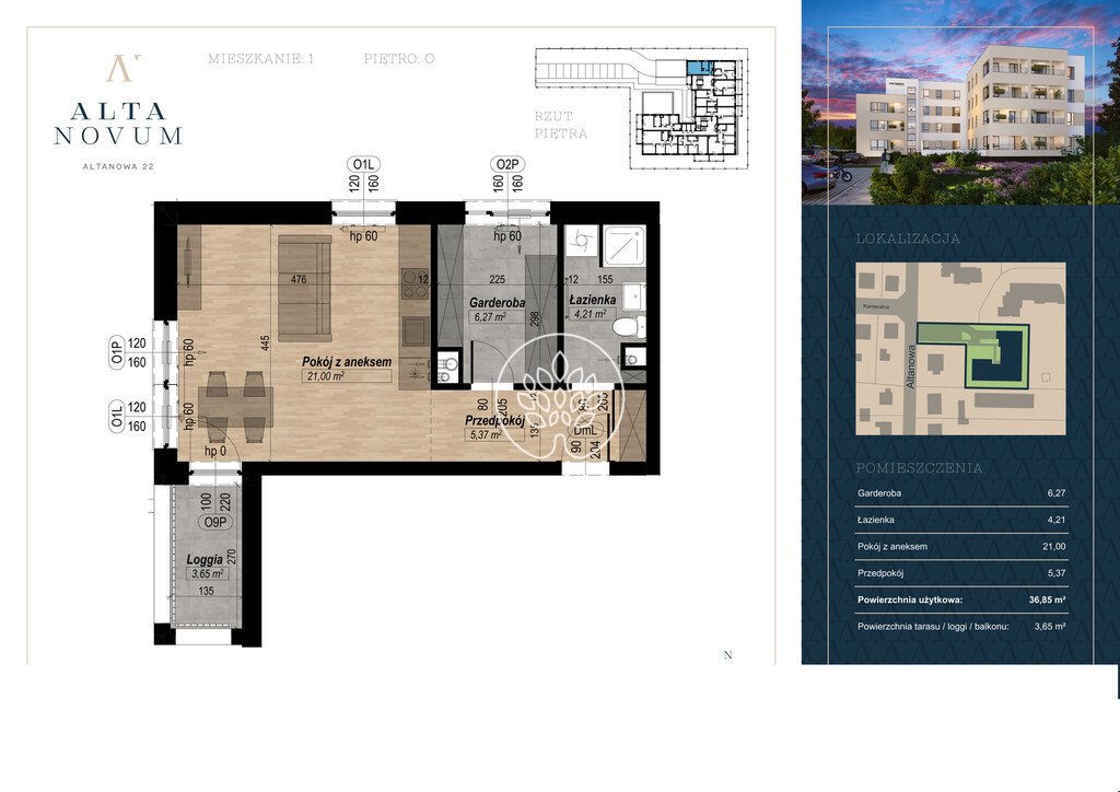 Przestronne 2-pokojowe mieszkanie 36,85 m2 w Fordonie Bydgoszcz, Fordon, Altanowa  37m2 Foto 1