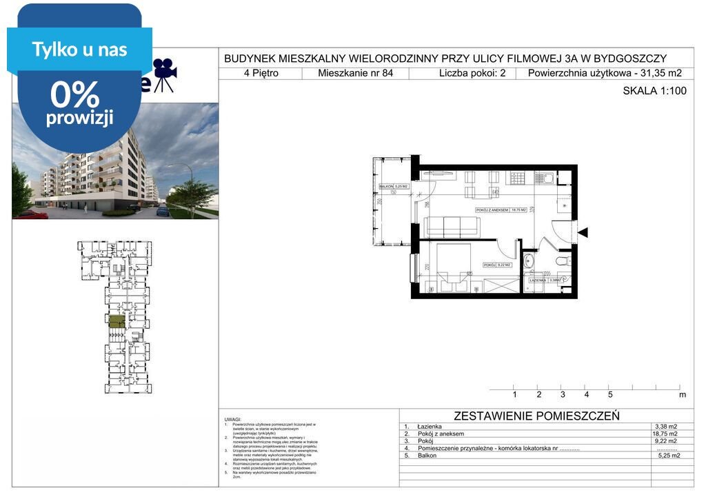 Na sprzedaż nowoczesne 2-pokojowe mieszkanie 36 m² w Bydgoszczy Bydgoszcz, Bartodzieje Małe, Filmowa  31m2 Foto 1