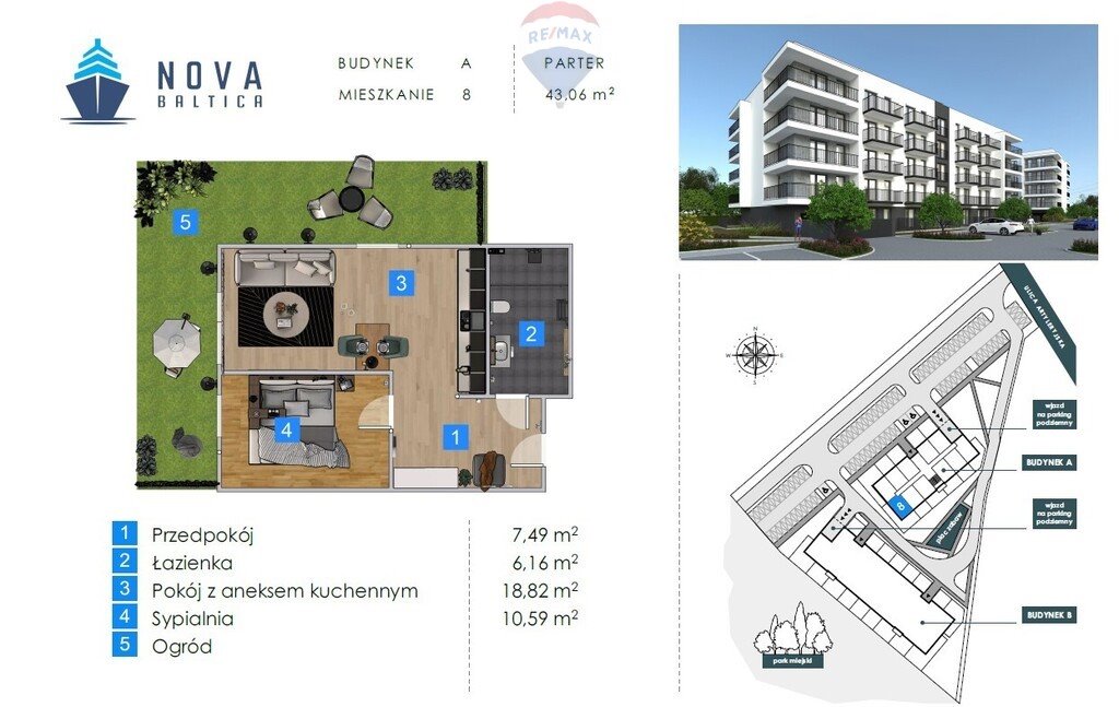 Mieszkanie dwupokojowe na sprzedaż Kołobrzeg, Artyleryjska  43m2 Foto 1