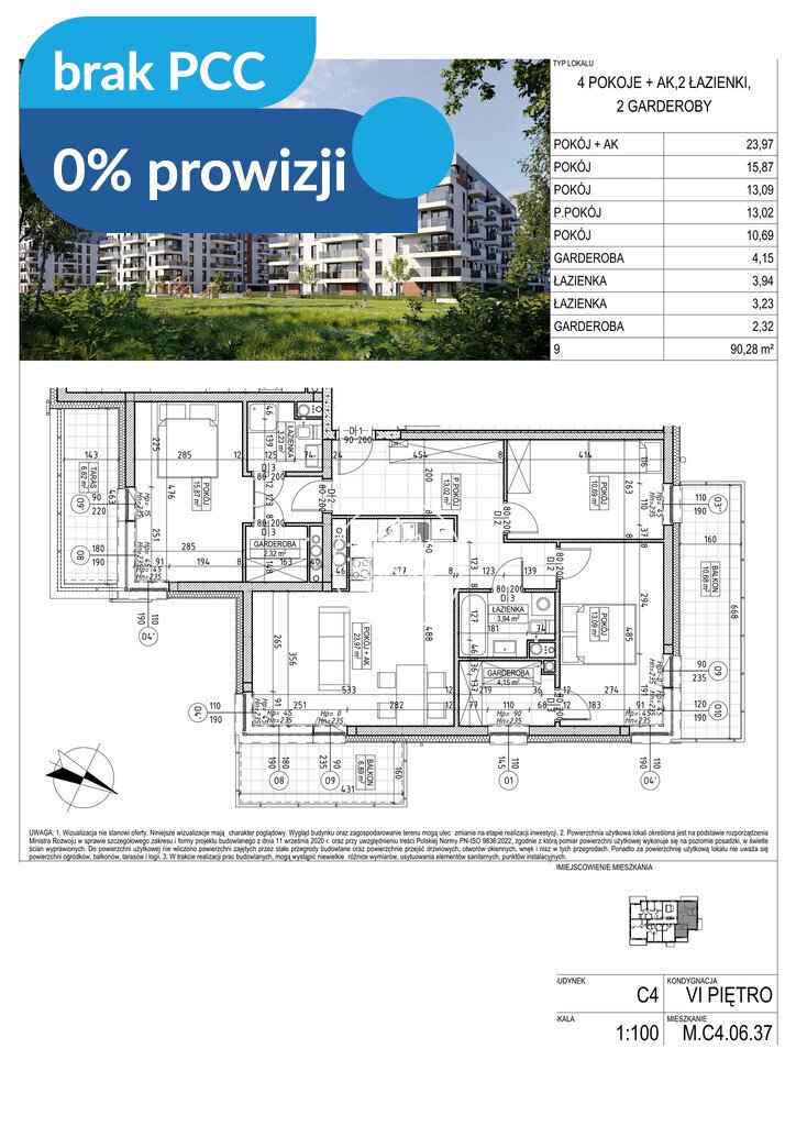 Na sprzedaż przestronne 4-pokojowe mieszkanie z balkonem i widokiem Bydgoszcz, Fordon, Fordońska  90m2 Foto 1