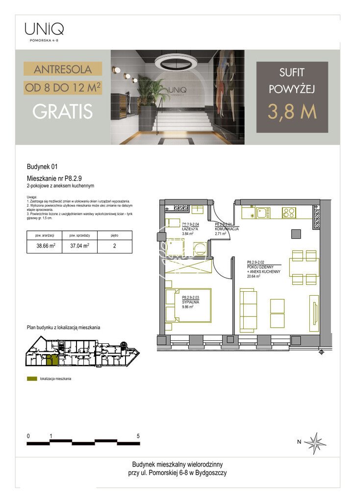 Dwupokojowe mieszkanie w centrum Bydgoszczy, 36,55 m2 Bydgoszcz, Centrum, Pomorska  37m2 Foto 1