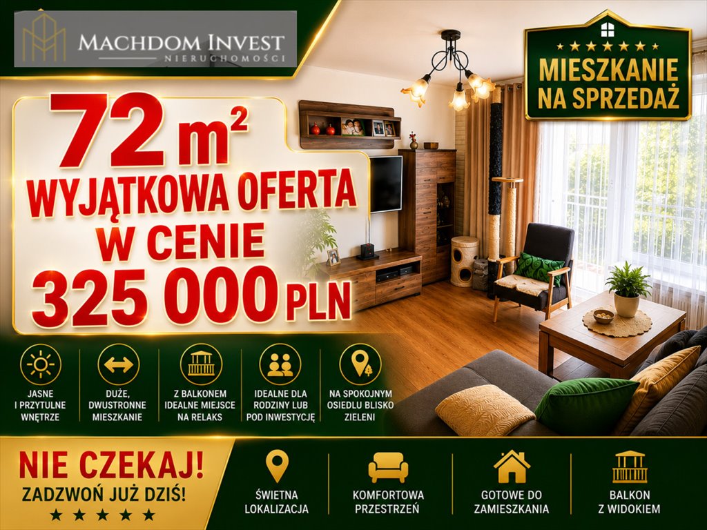 Polecam komfortowe 72m2 mieszkanie z balkonem i ogrodem Brodnica  72m2 Foto 1