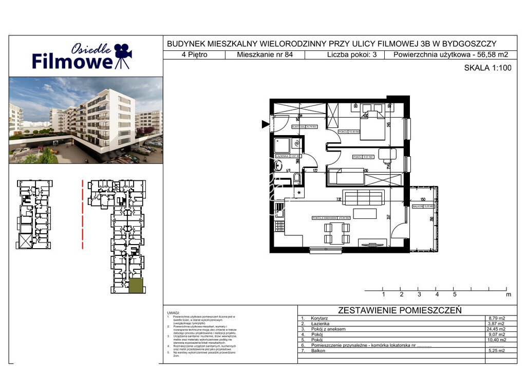 Mieszkanie trzypokojowe na sprzedaż Bydgoszcz, Bartodzieje Małe, Filmowa  57m2 Foto 3