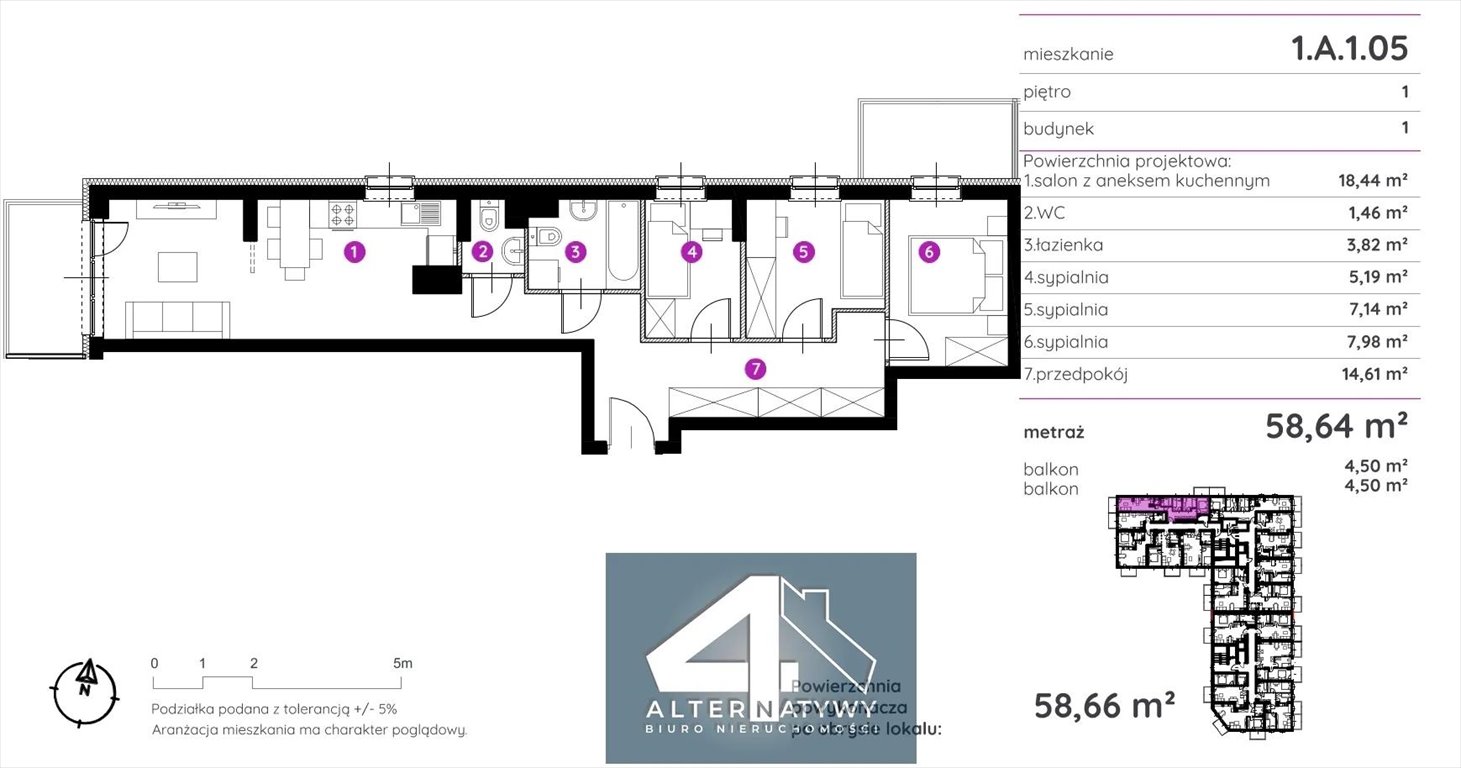 Nowoczesne 58,8 m² z 2 balkonami, 3 sypialnie - polecam! Łódź  59m2 Foto 1
