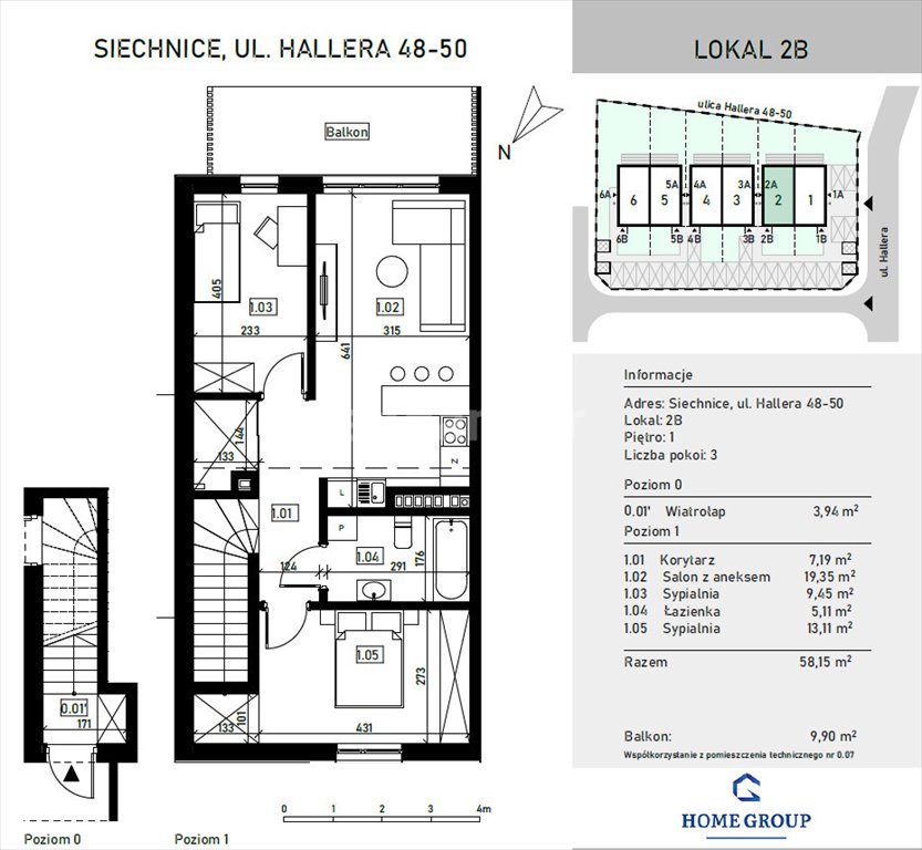 Mieszkanie trzypokojowe na sprzedaż Siechnice, gen. Józefa Hallera  58m2 Foto 6