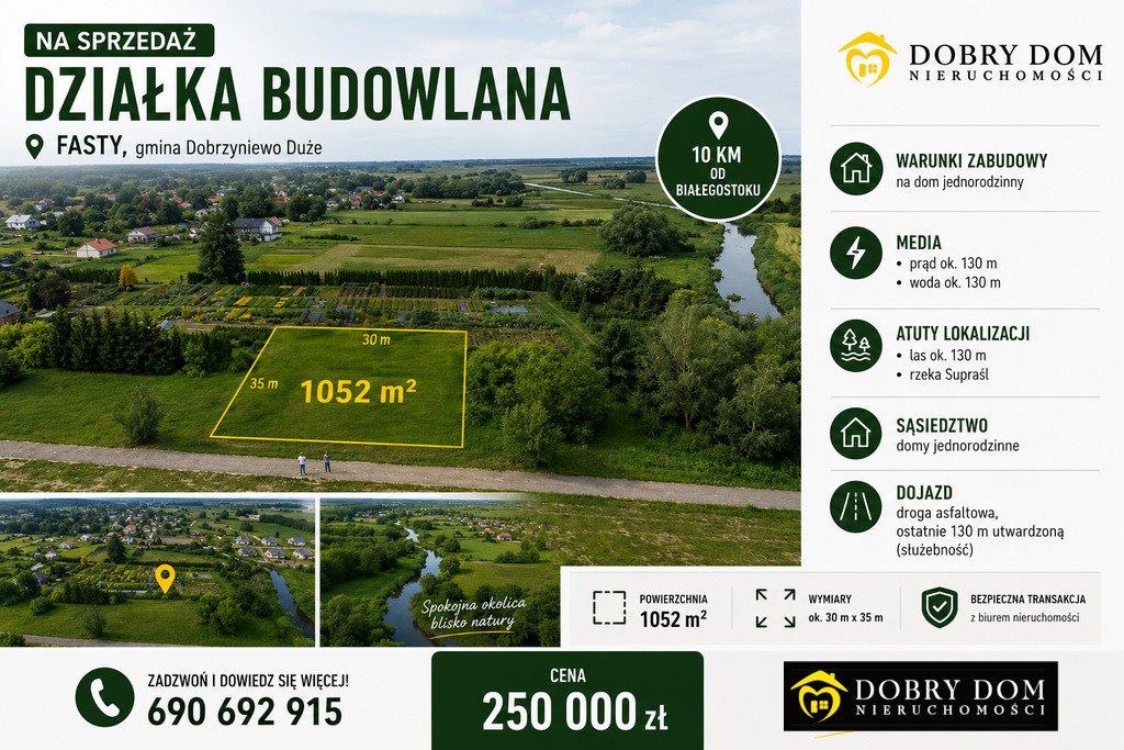 Działka budowlana 1052 m² z mediami i lasem - zapraszam Fasty  1 052m2 Foto 1