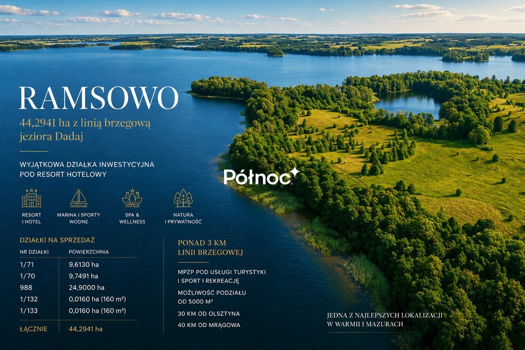Ekskluzywna działka nad jeziorem Dadaj 44 ha z linią brzegową Dadaj  442 941m2 Foto 1