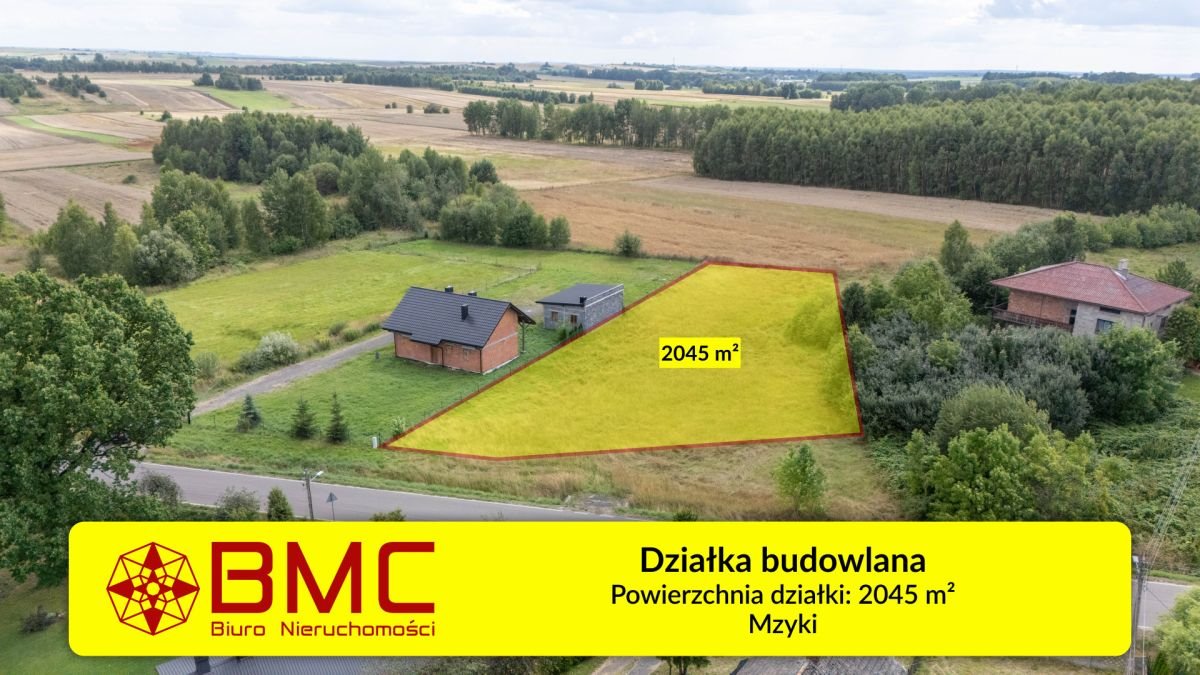 Działka 2045 m² w Mzykach z dostępem do mediów Mzyki, Szkolna  2 045m2 Foto 1