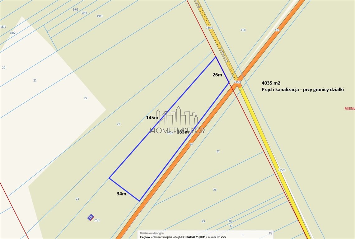 Działka 4035 m² w Posiedziałach - media przy granicy Posiadały, Tartaczna  4 035m2 Foto 1