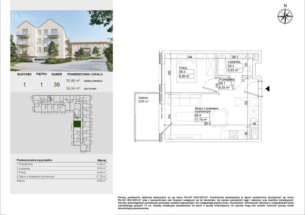 Przestronne 2-pokojowe mieszkanie w Osielsku, 34,94 m2 Osielsko, Aleja Adama Mickiewicza  35m2 Foto 1