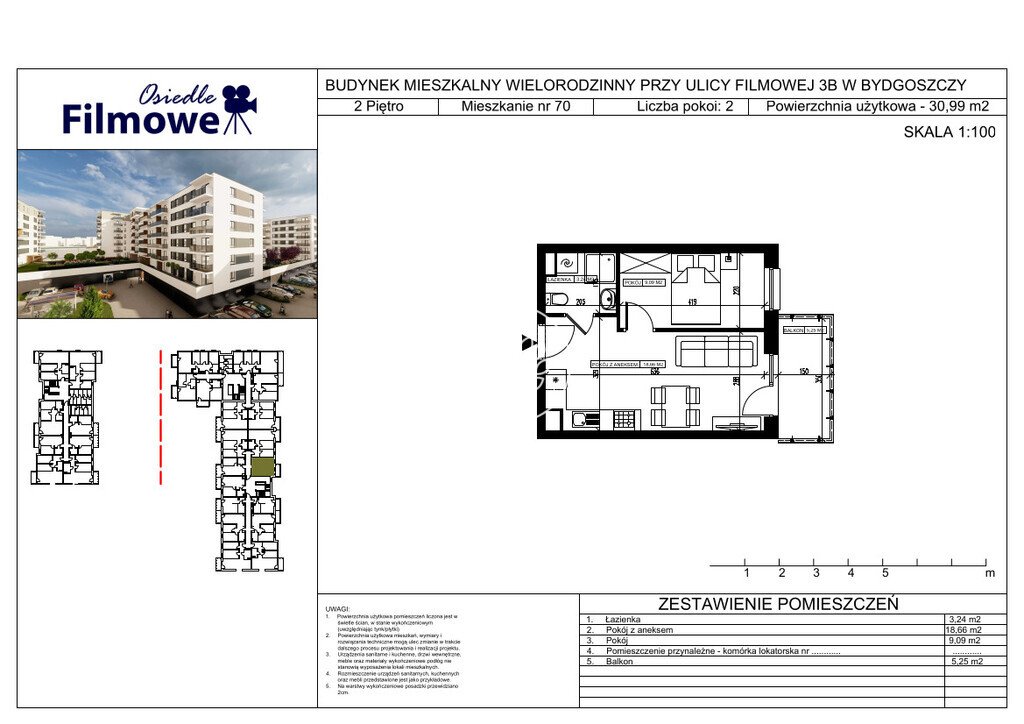 Mieszkanie dwupokojowe na sprzedaż Bydgoszcz, Bartodzieje Małe, Filmowa  31m2 Foto 3