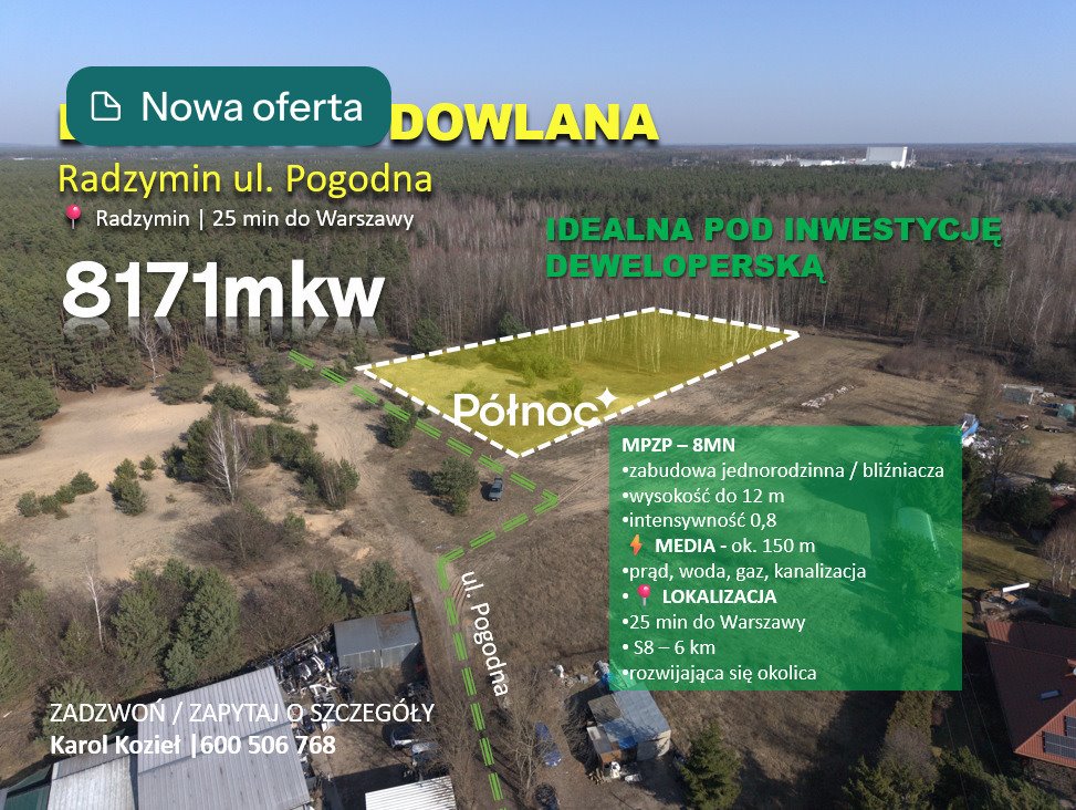 Działka inwestycyjna 8 171 m² z MPZP – domy i bliźniaki Radzymin, Pogodna  8 171m2 Foto 1