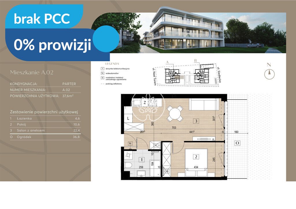 Do sprzedania nowoczesne 2-pokojowe mieszkanie z ogródkiem i garażem Bydgoszcz, Czyżkówko, Siedlecka  38m2 Foto 1