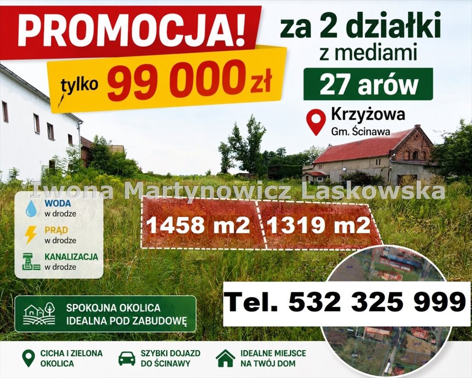 Do sprzedania dwie działki w Krzyżowej za 99 tys. zł Krzyżowa  2 777m2 Foto 1