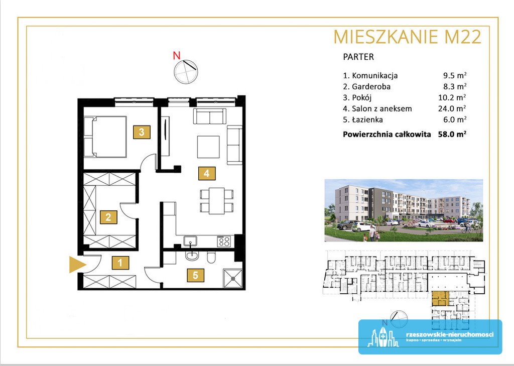 Mieszkanie trzypokojowe na sprzedaż Rzeszów, Warszawska  58m2 Foto 2