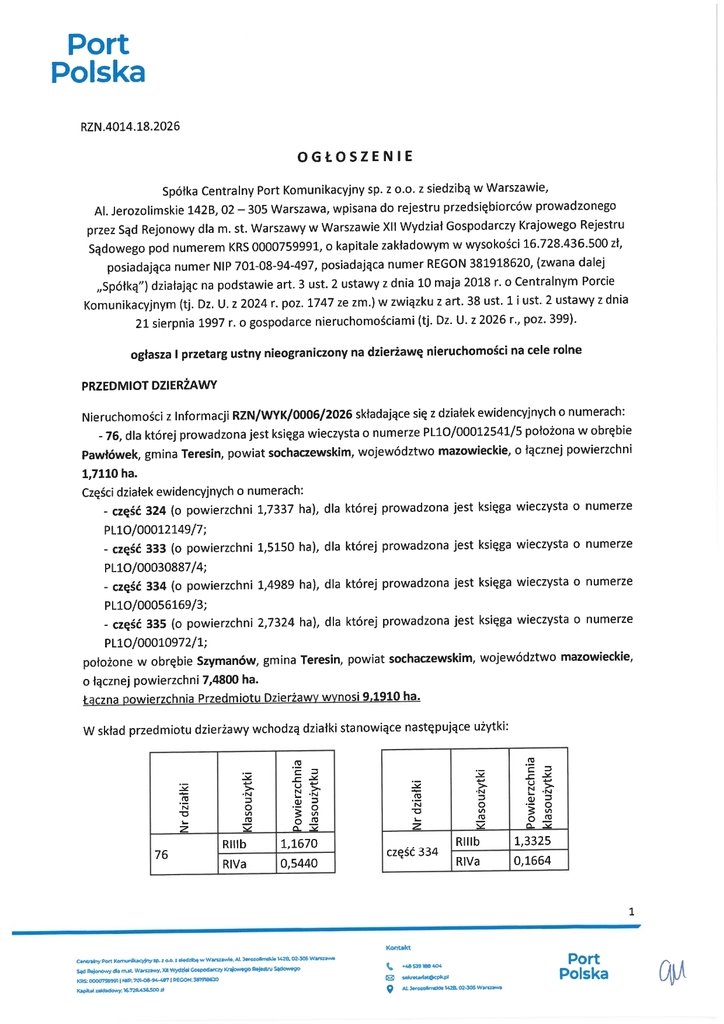 Działka rolna na wynajem 91 910 m² w Teresinie Teresin  91 910m2 Foto 1