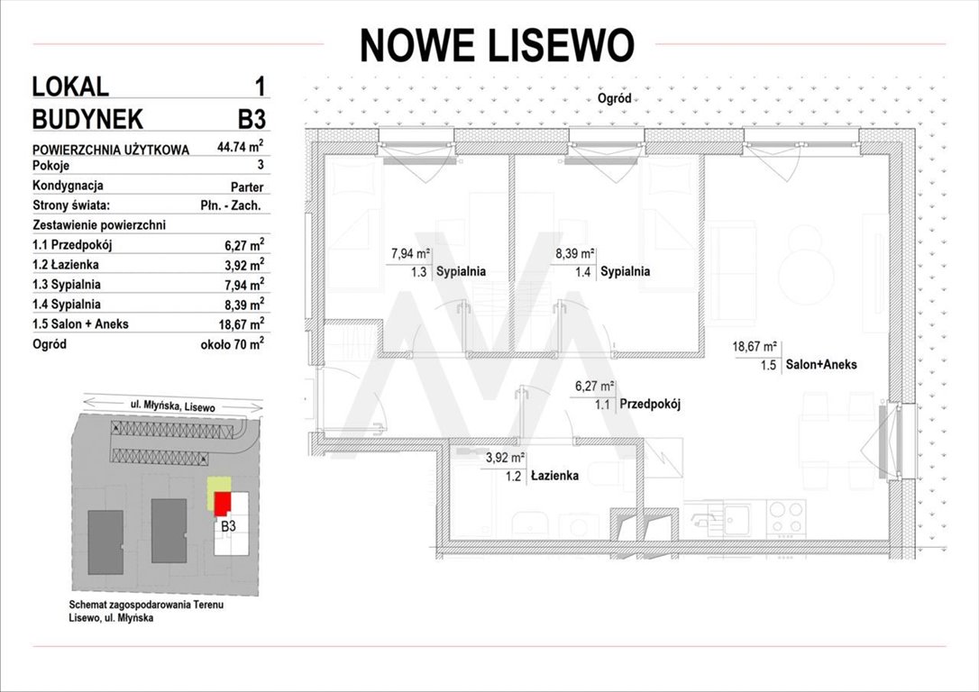 Mieszkanie trzypokojowe na sprzedaż Lisewo, Nowe Lisewo, Nowe Lisewo, Młyńska  45m2 Foto 3