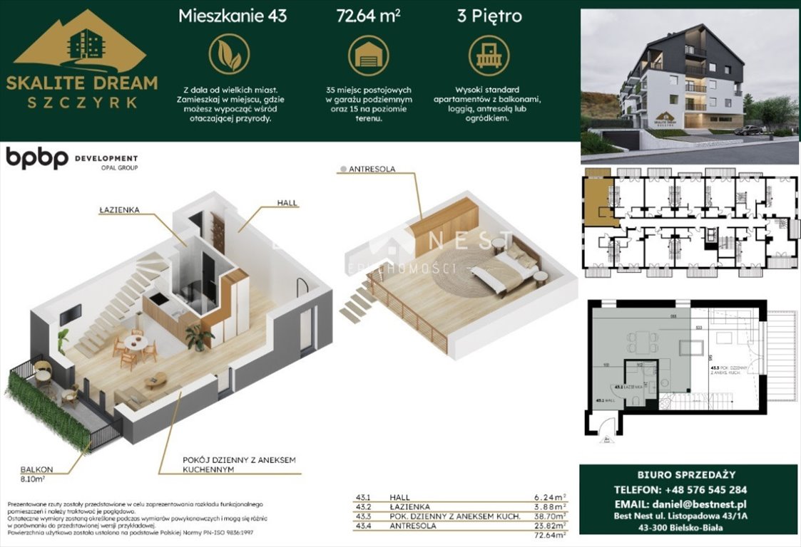 Mieszkanie dwupokojowe na sprzedaż Szczyrk  73m2 Foto 4